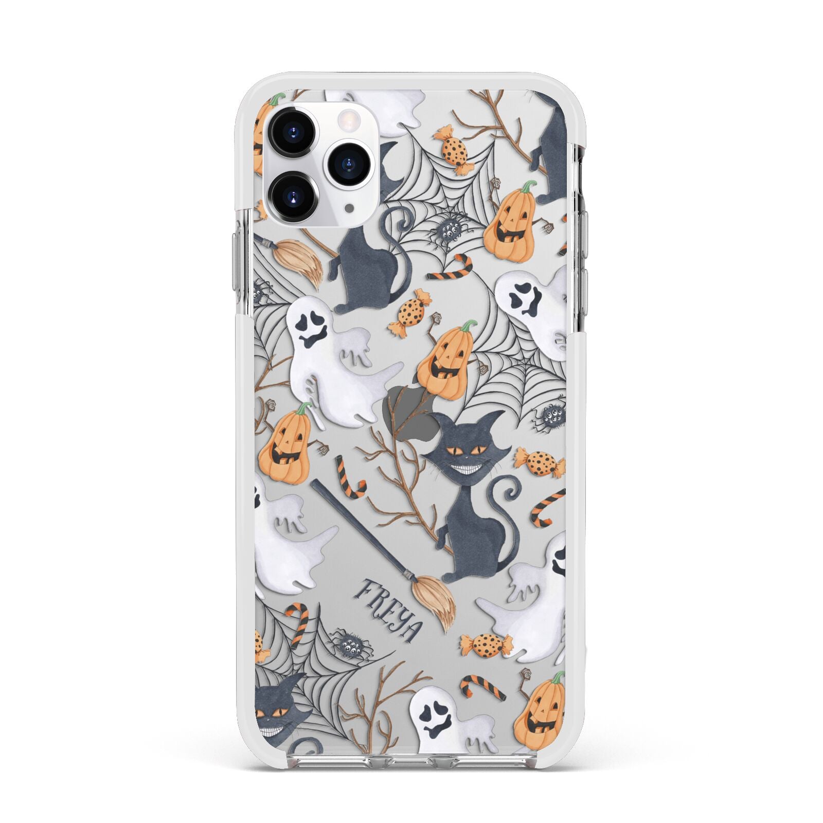 Grinning Cat Halloween Apple iPhone 11 Pro Max in Silver with White Impact Case