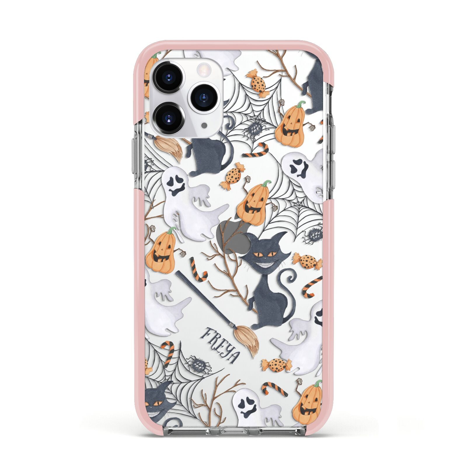 Grinning Cat Halloween Apple iPhone 11 Pro in Silver with Pink Impact Case