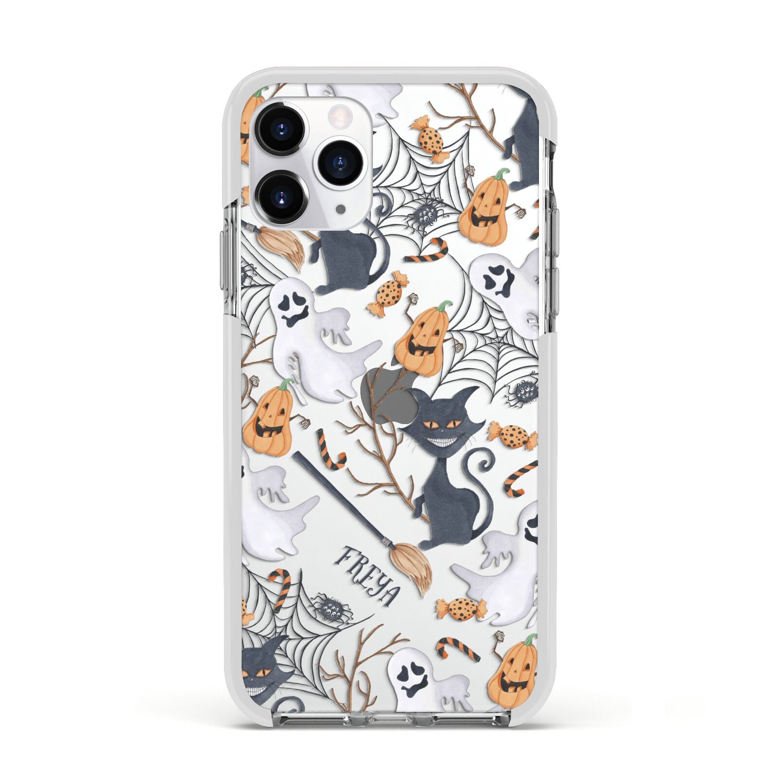 Grinning Cat Halloween Apple iPhone 11 Pro in Silver with White Impact Case