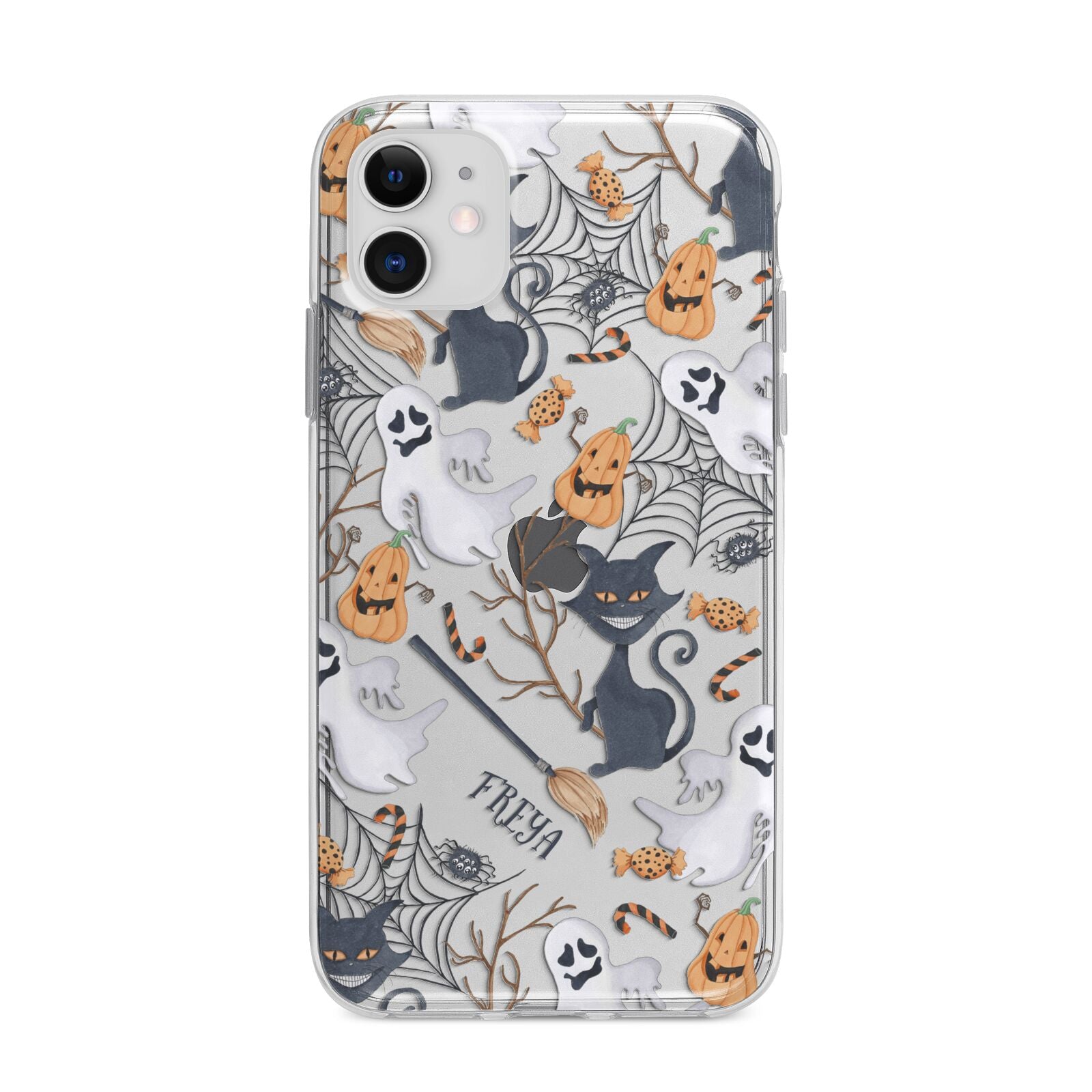 Grinning Cat Halloween Apple iPhone 11 in White with Bumper Case