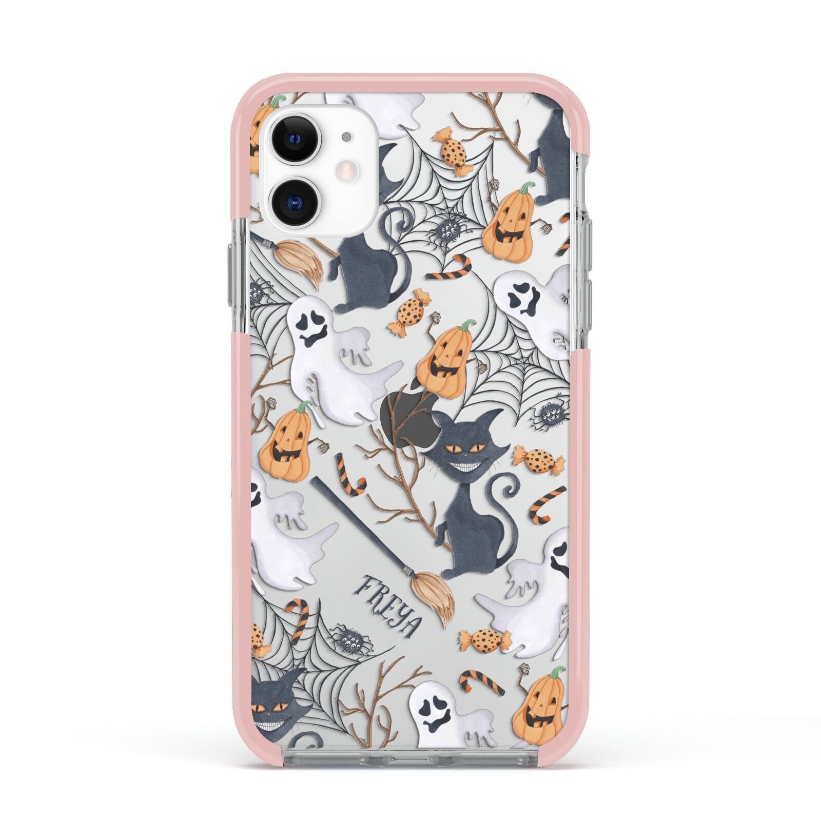 Grinning Cat Halloween Apple iPhone 11 in White with Pink Impact Case