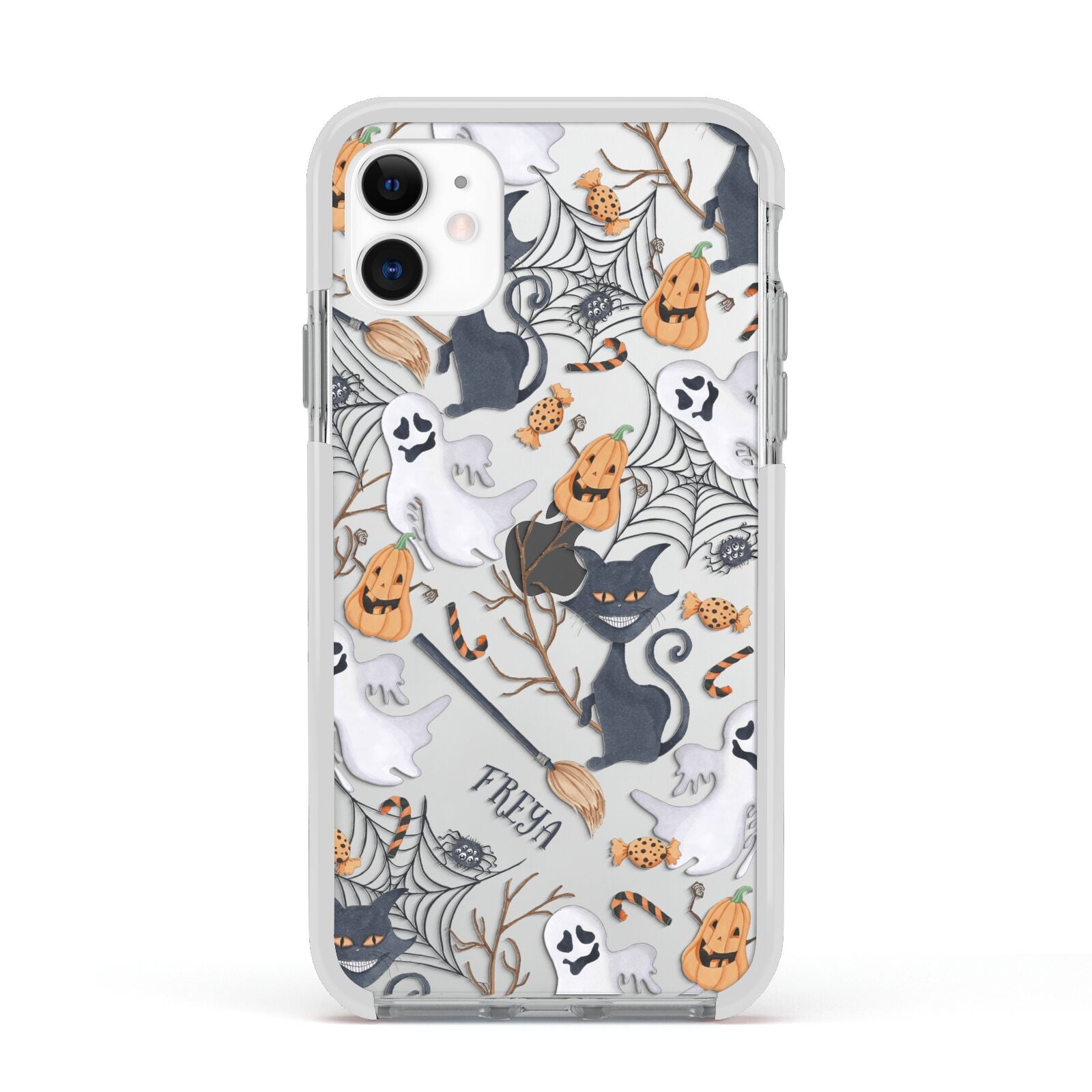 Grinning Cat Halloween Apple iPhone 11 in White with White Impact Case
