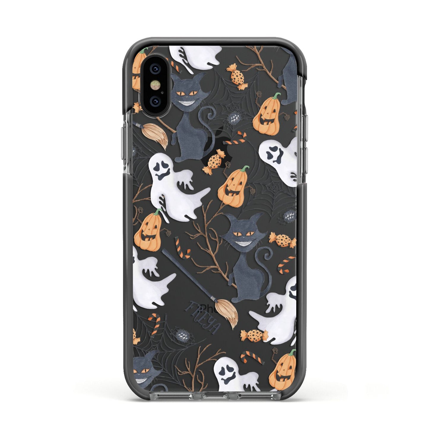 Grinning Cat Halloween Apple iPhone Xs Impact Case Black Edge on Black Phone