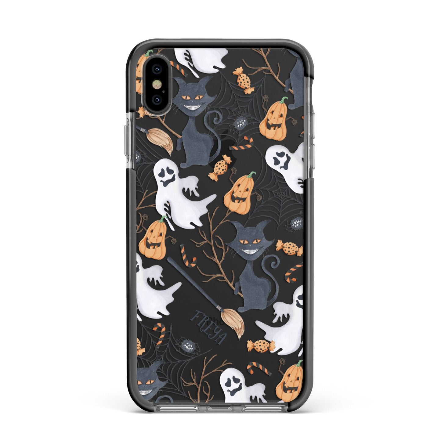 Grinning Cat Halloween Apple iPhone Xs Max Impact Case Black Edge on Black Phone