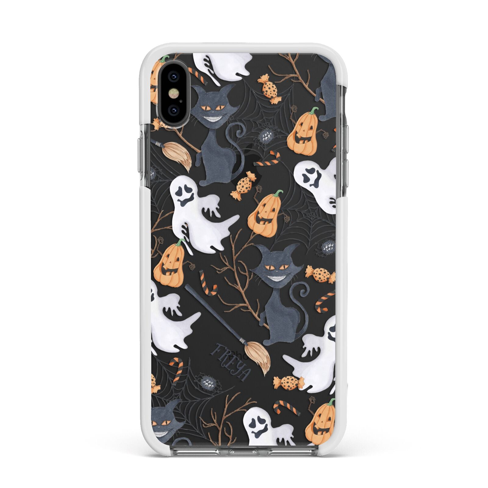 Grinning Cat Halloween Apple iPhone Xs Max Impact Case White Edge on Black Phone