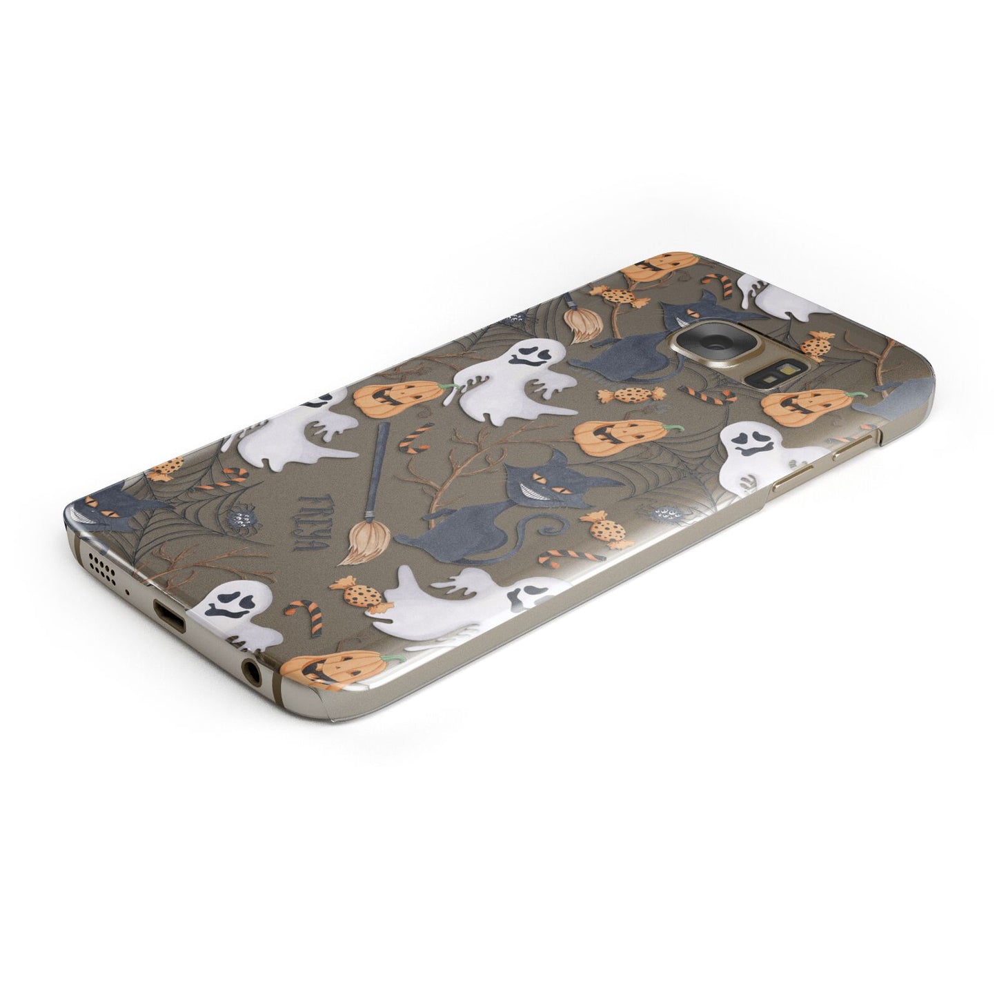 Grinning Cat Halloween Protective Samsung Galaxy Case Angled Image