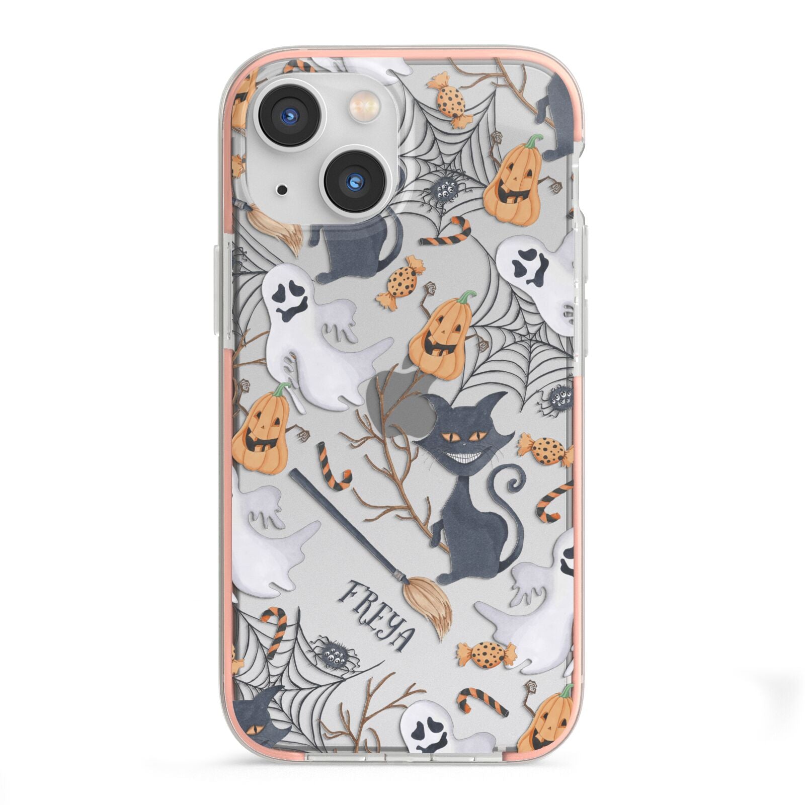 Grinning Cat Halloween iPhone 13 Mini TPU Impact Case with Pink Edges