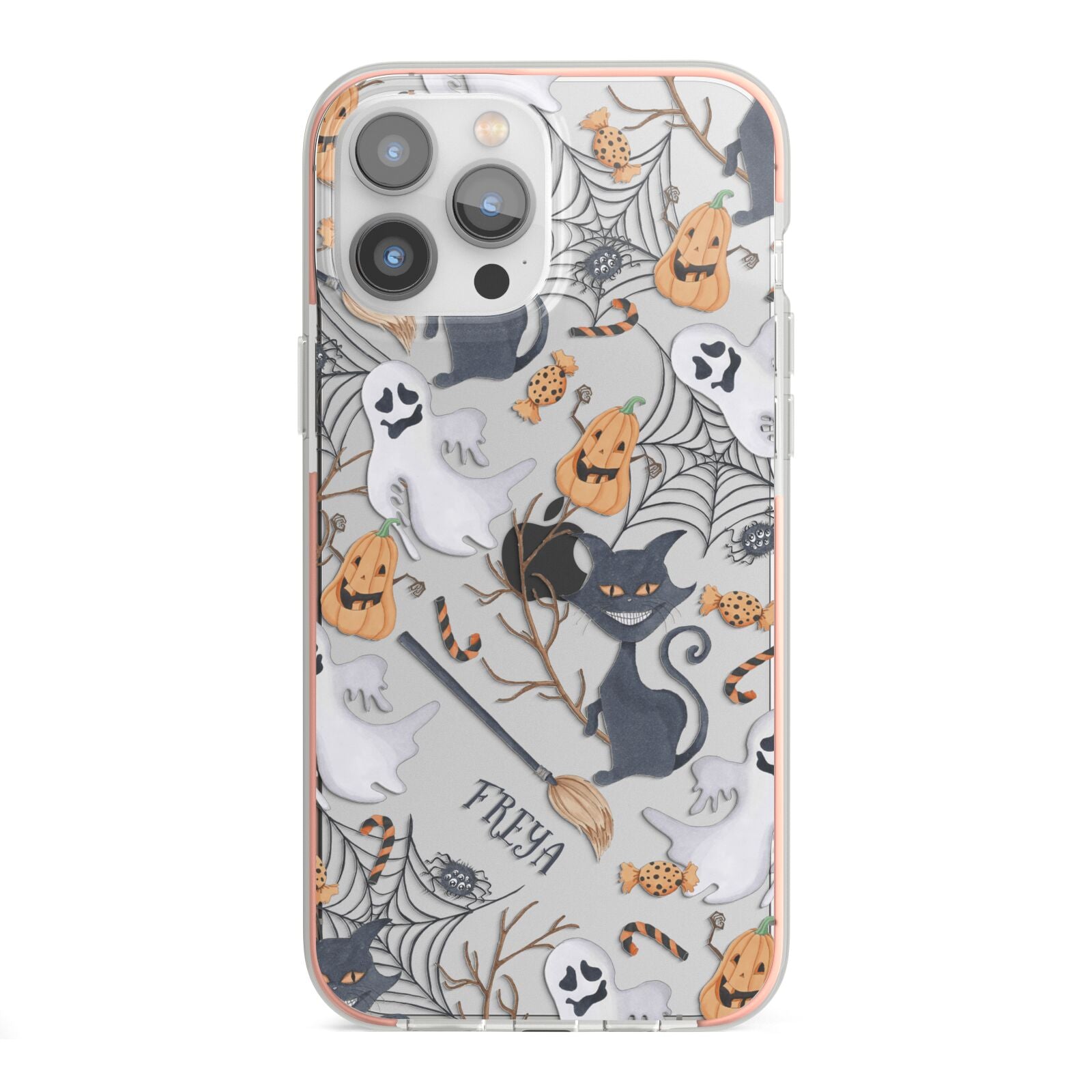 Grinning Cat Halloween iPhone 13 Pro Max TPU Impact Case with Pink Edges