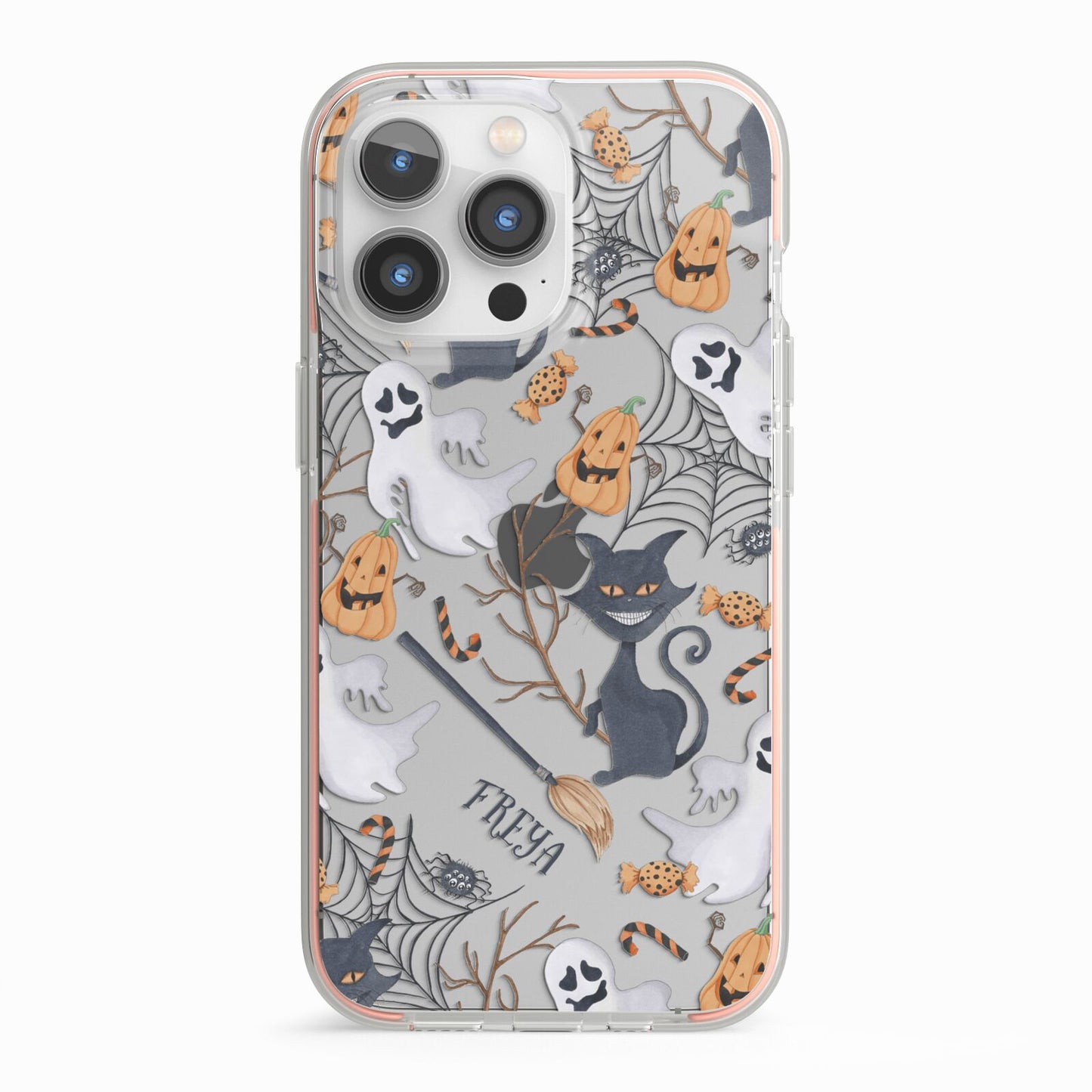 Grinning Cat Halloween iPhone 13 Pro TPU Impact Case with Pink Edges