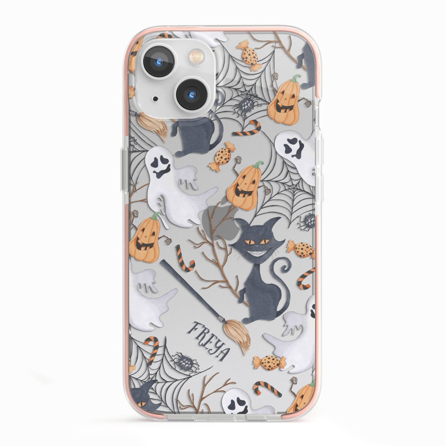 Grinning Cat Halloween iPhone 13 TPU Impact Case with Pink Edges
