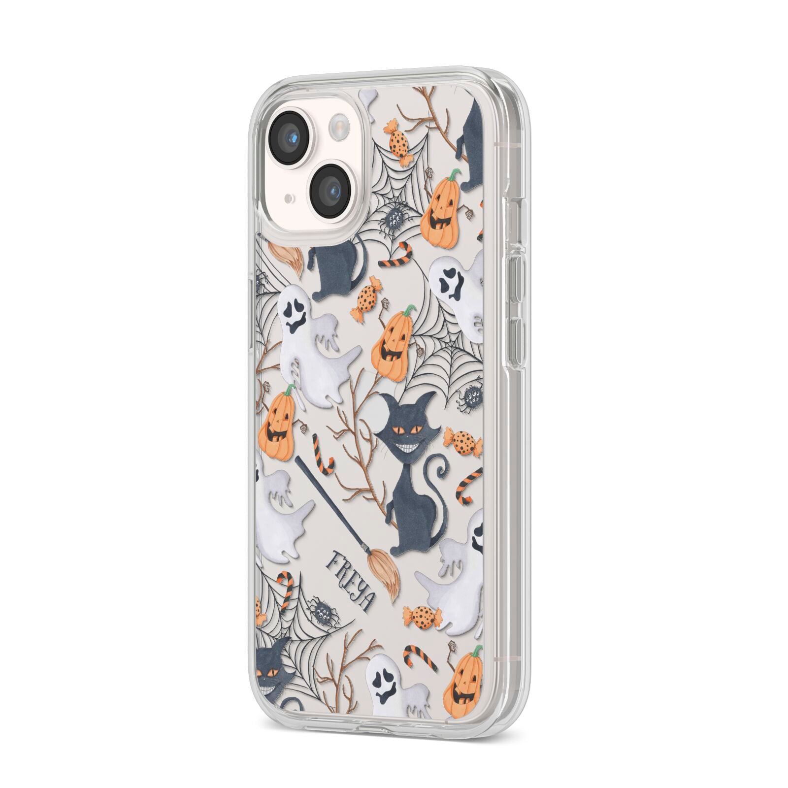 Grinning Cat Halloween iPhone 14 Clear Tough Case Starlight Angled Image