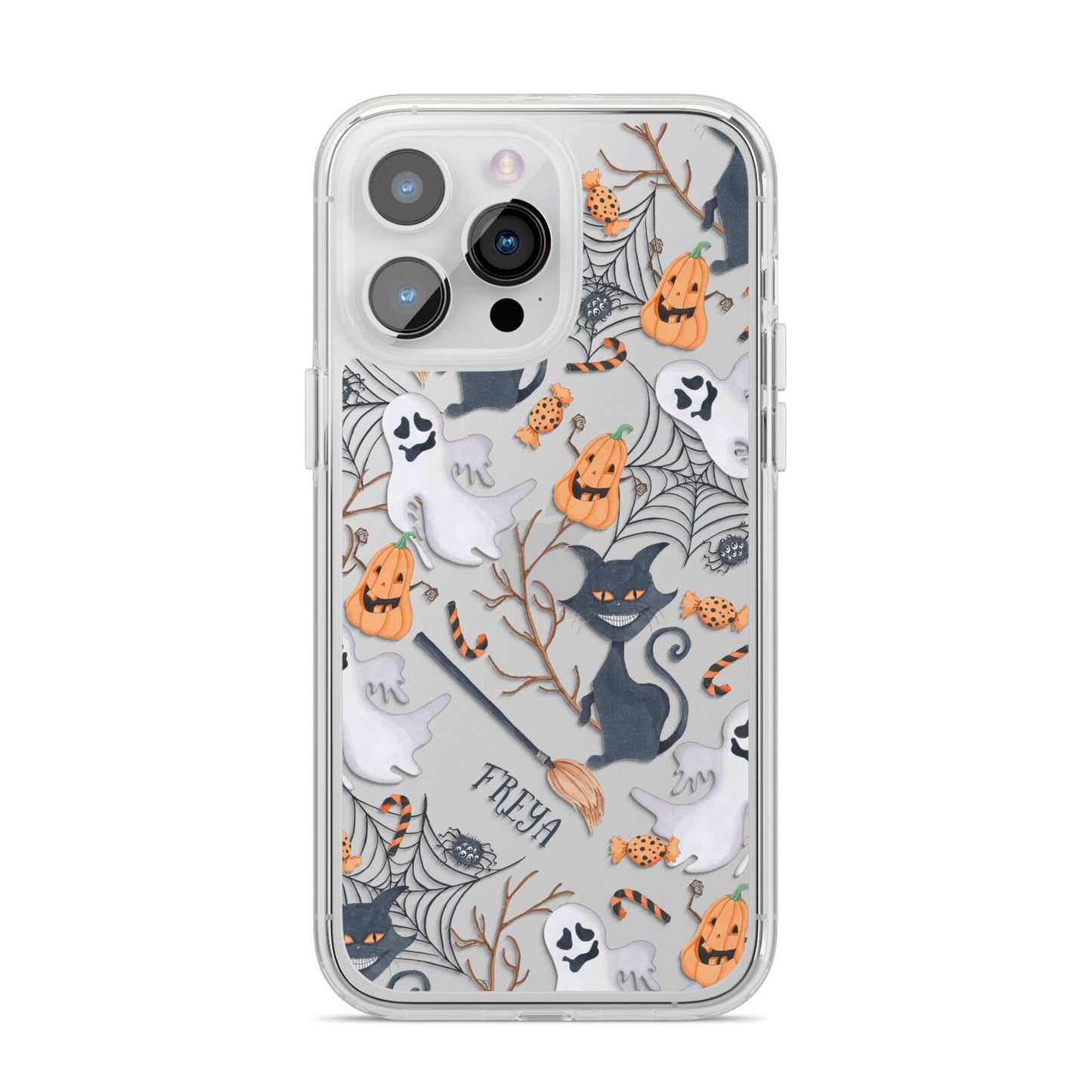 Grinning Cat Halloween iPhone 14 Pro Max Clear Tough Case Silver