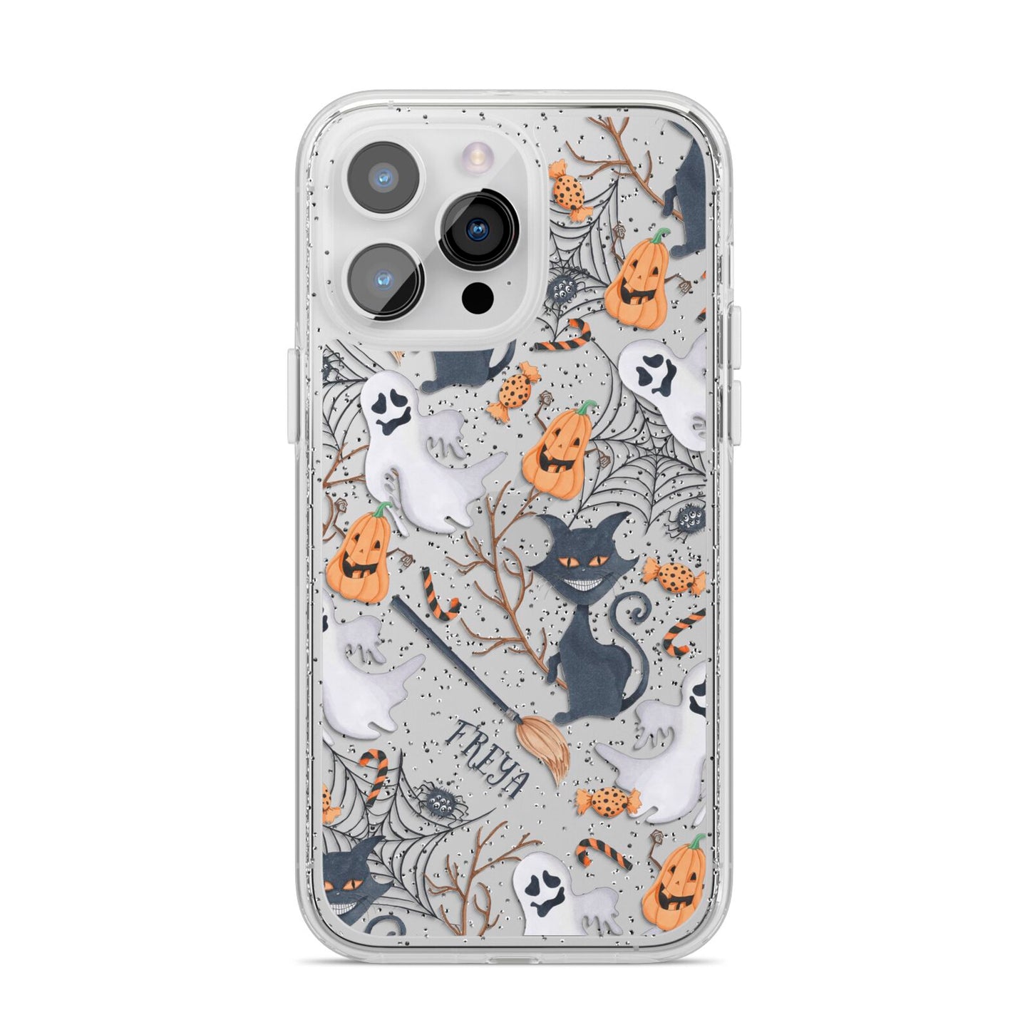 Grinning Cat Halloween iPhone 14 Pro Max Glitter Tough Case Silver