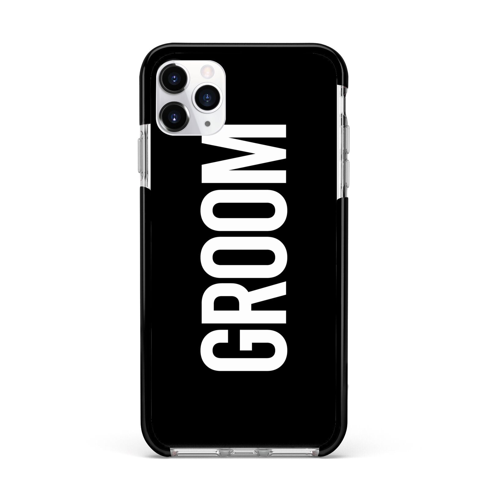 Groom Apple iPhone 11 Pro Max in Silver with Black Impact Case