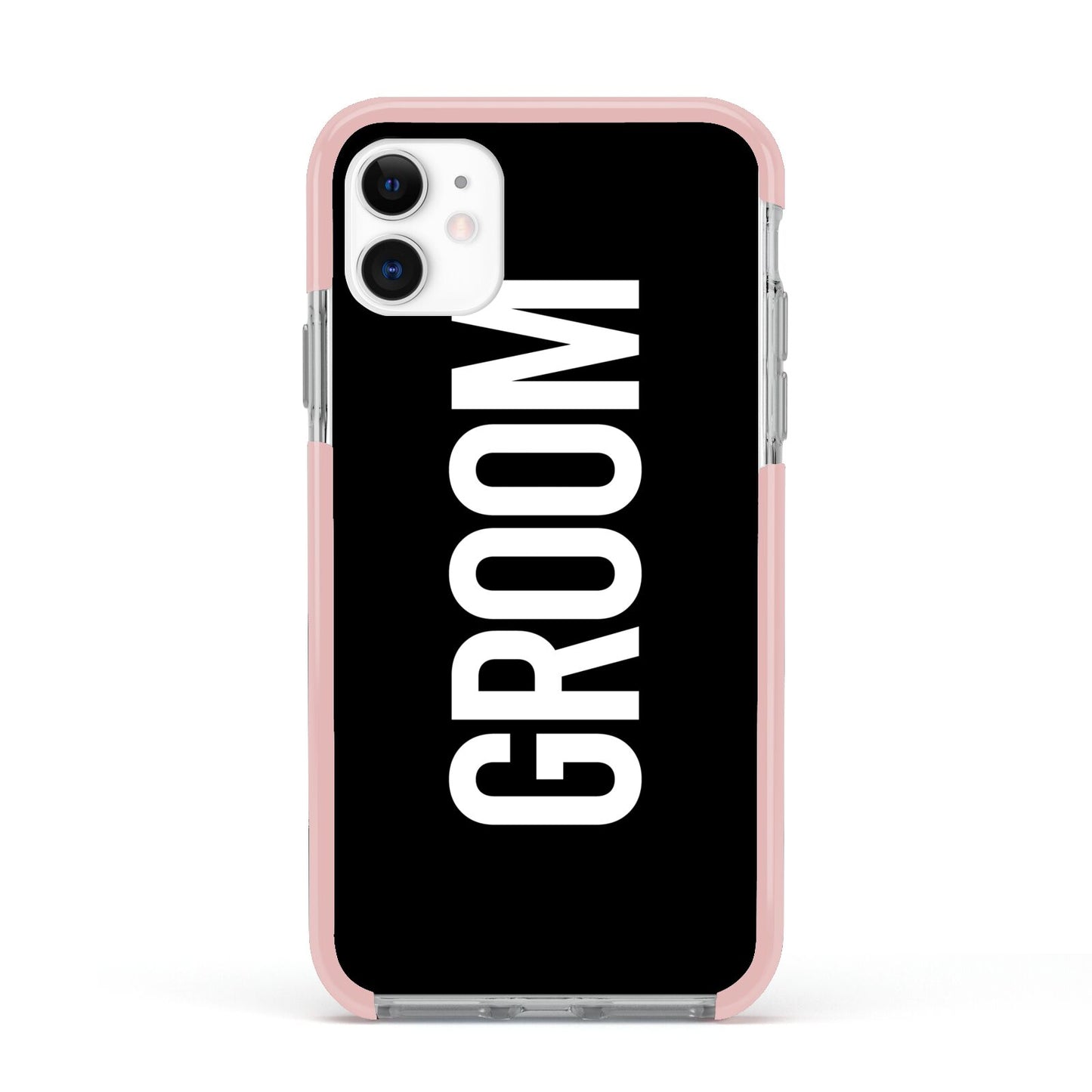 Groom Apple iPhone 11 in White with Pink Impact Case