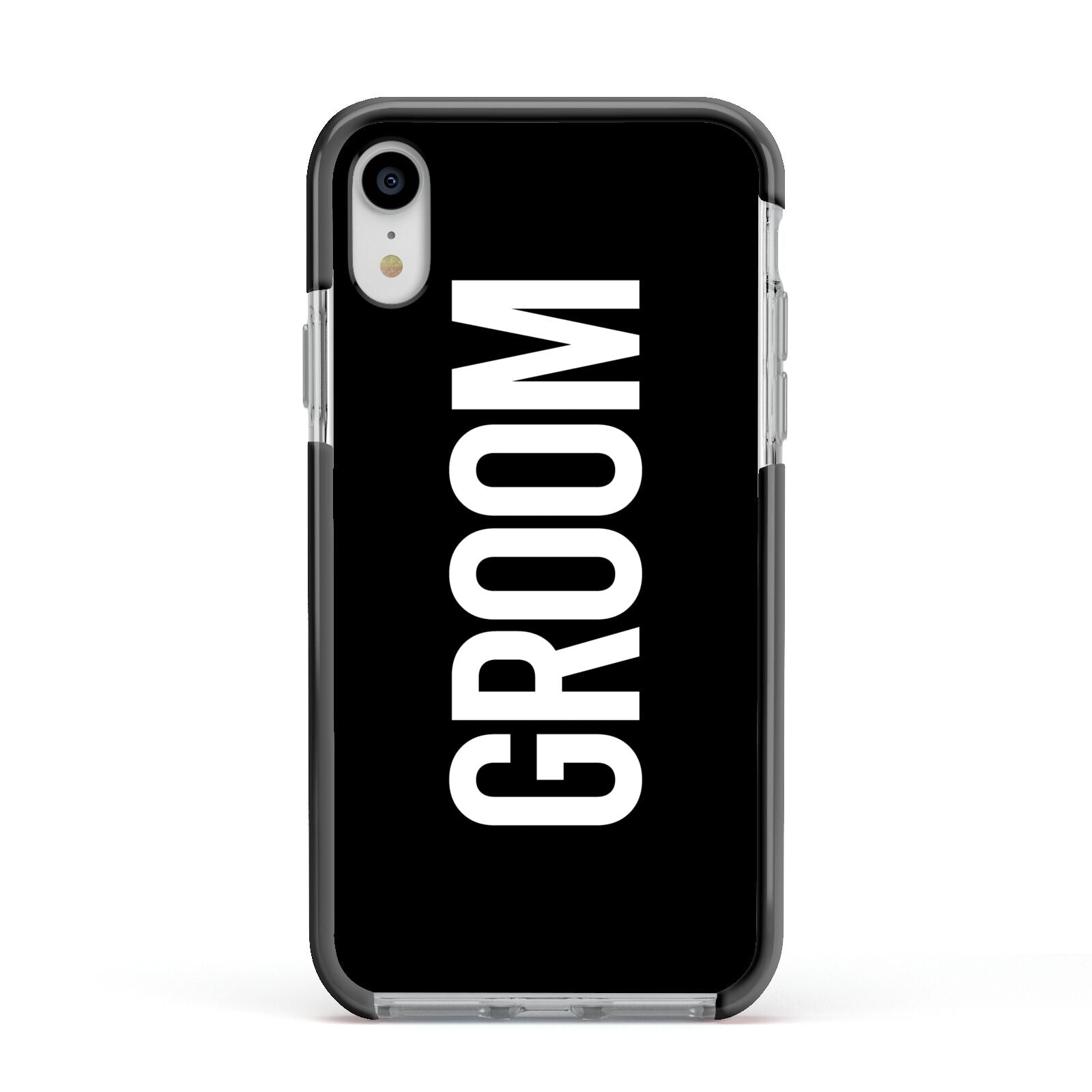 Groom Apple iPhone XR Impact Case Black Edge on Silver Phone
