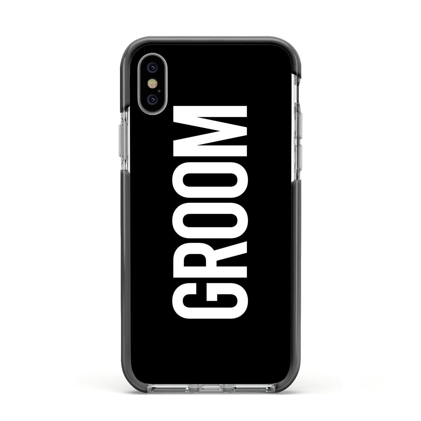 Groom Apple iPhone Xs Impact Case Black Edge on Silver Phone