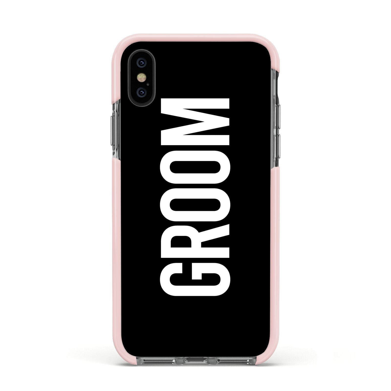 Groom Apple iPhone Xs Impact Case Pink Edge on Black Phone