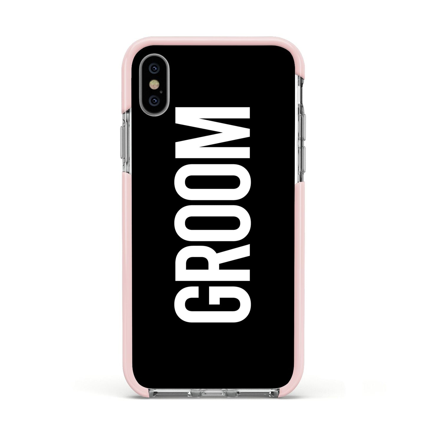 Groom Apple iPhone Xs Impact Case Pink Edge on Silver Phone