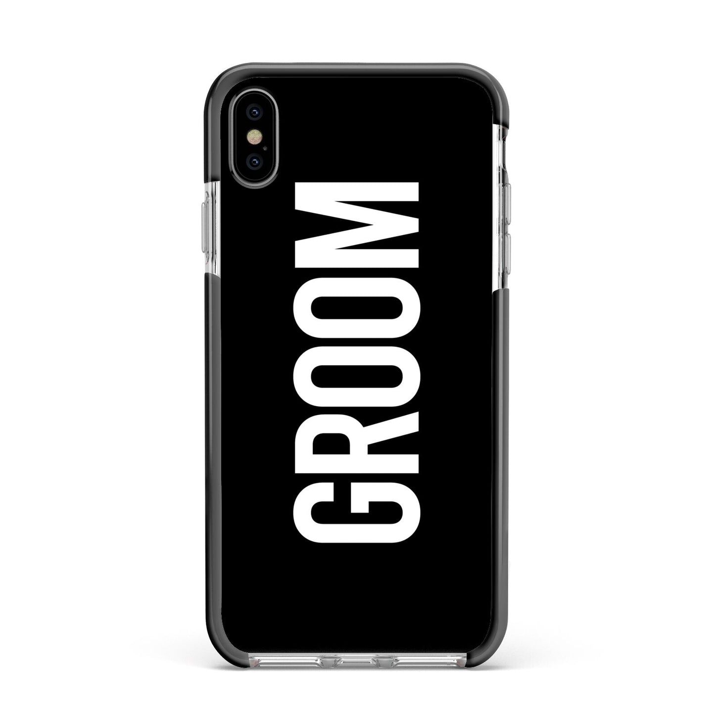Groom Apple iPhone Xs Max Impact Case Black Edge on Silver Phone