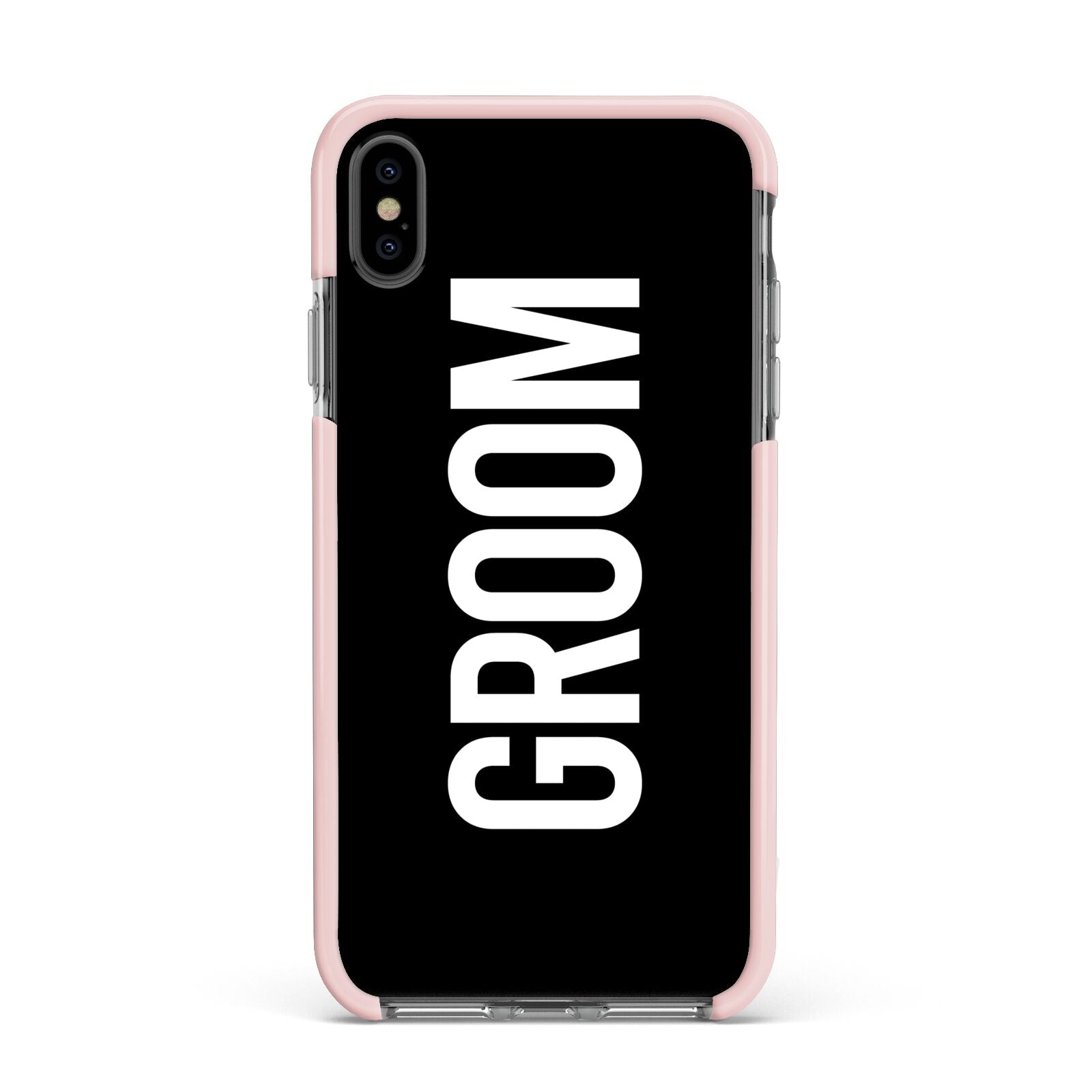 Groom Apple iPhone Xs Max Impact Case Pink Edge on Black Phone