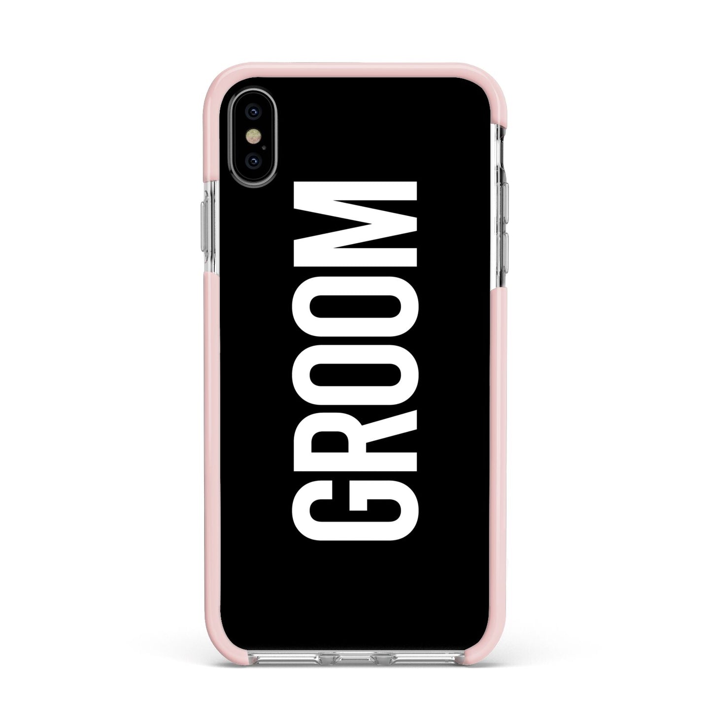 Groom Apple iPhone Xs Max Impact Case Pink Edge on Silver Phone