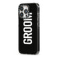 Groom iPhone 13 Pro Black Impact Case Side Angle on Silver phone