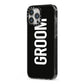 Groom iPhone 13 Pro Max Black Impact Case Side Angle on Silver phone