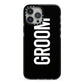 Groom iPhone 13 Pro Max Black Impact Case on Silver phone