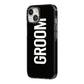 Groom iPhone 14 Black Impact Case Side Angle on Silver phone