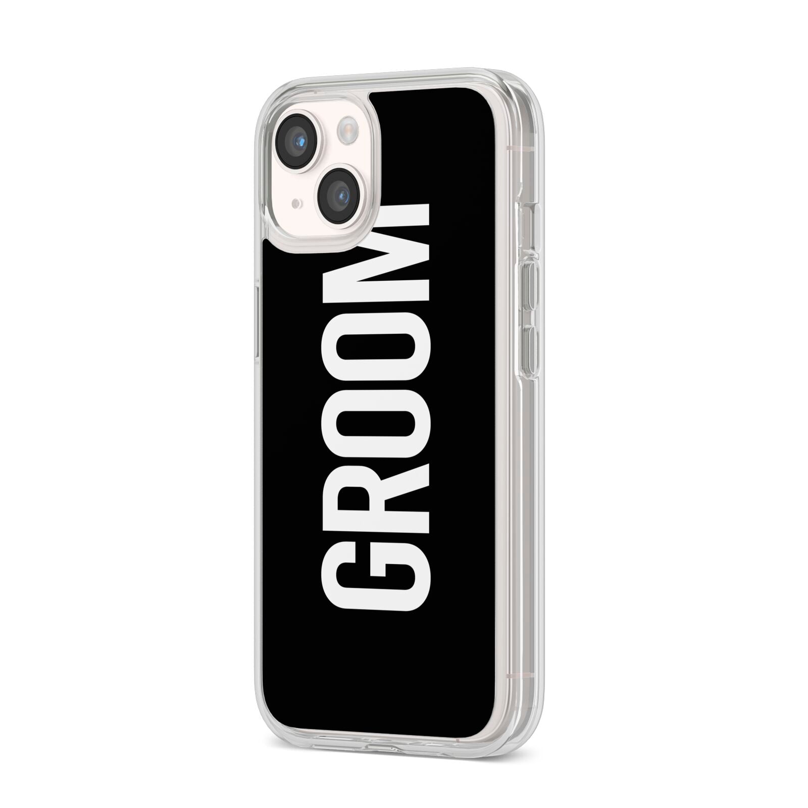 Groom iPhone 14 Clear Tough Case Starlight Angled Image