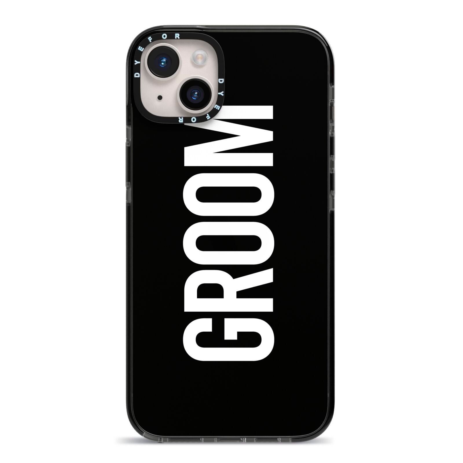 Groom iPhone 14 Plus Black Impact Case on Silver phone