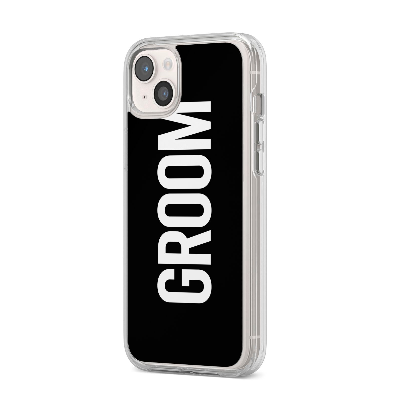 Groom iPhone 14 Plus Clear Tough Case Starlight Angled Image