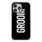 Groom iPhone 14 Pro Max Black Impact Case on Silver phone