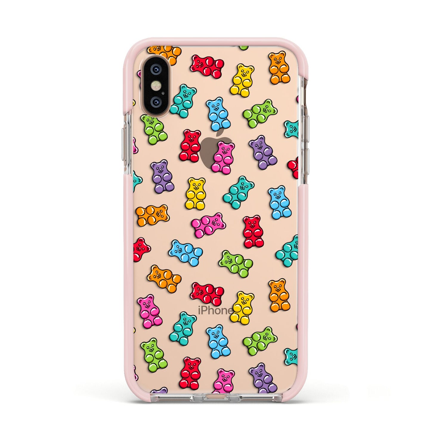Gummy Bear Apple iPhone Xs Impact Case Pink Edge on Gold Phone