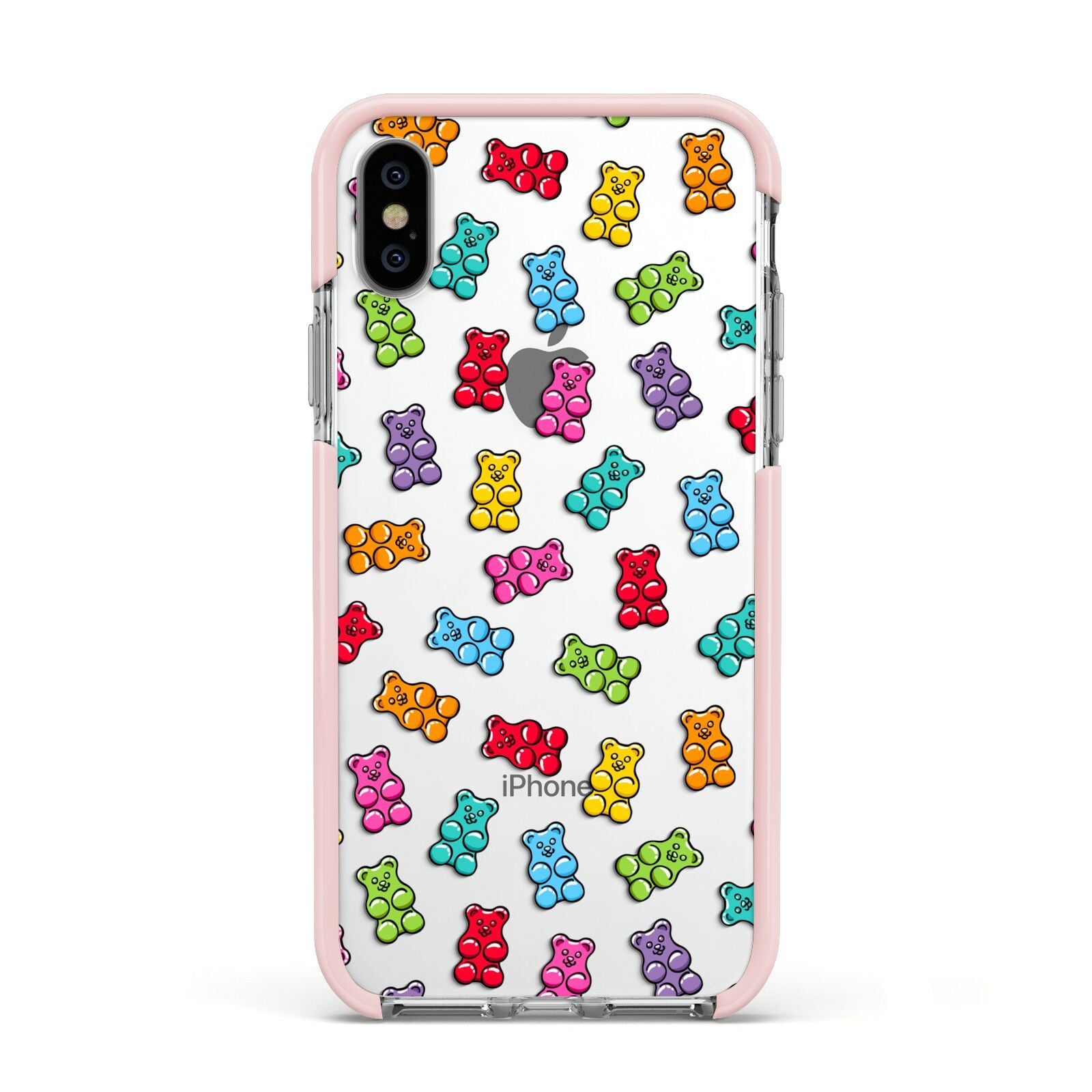 Gummy Bear Apple iPhone Xs Impact Case Pink Edge on Silver Phone