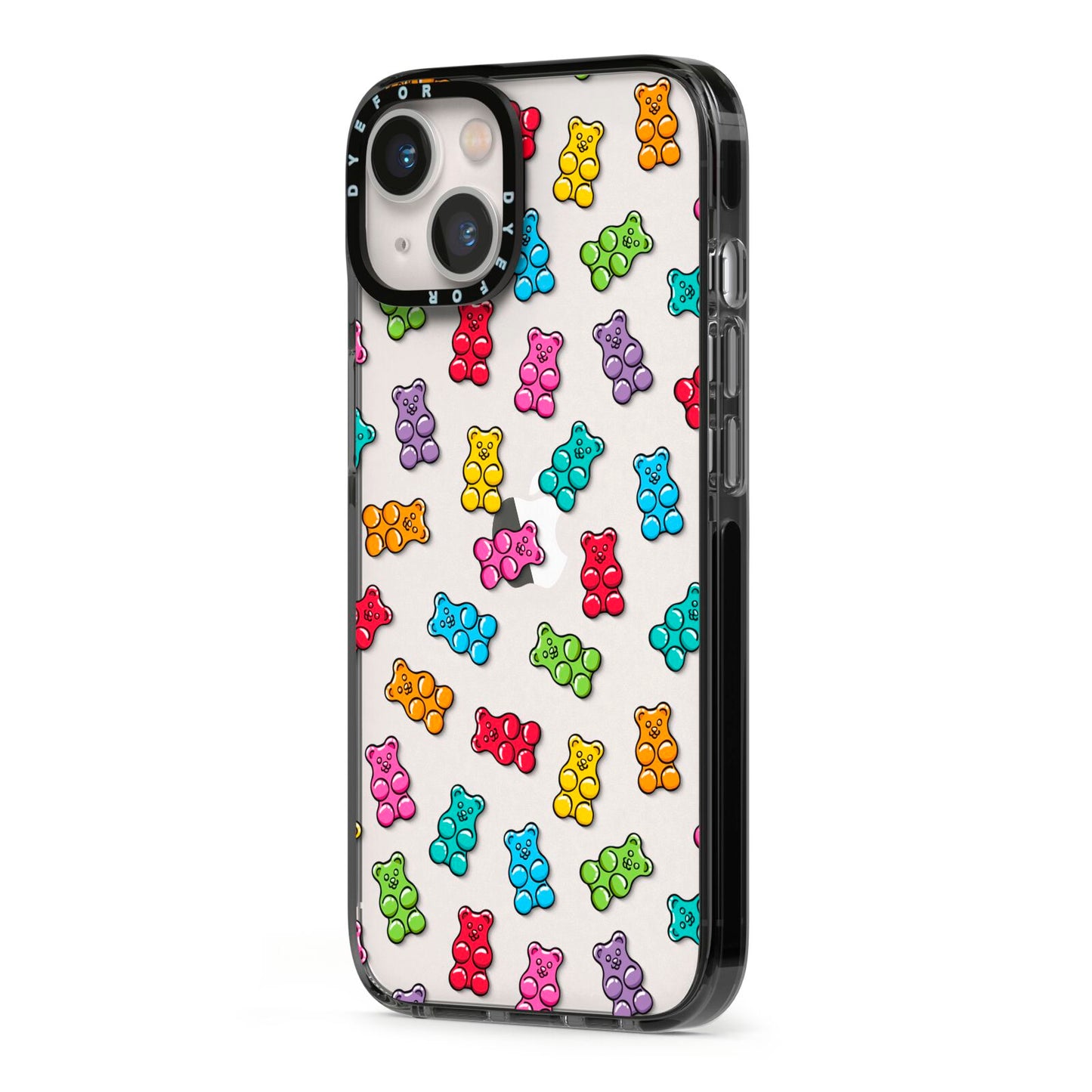 Gummy Bear iPhone 13 Black Impact Case Side Angle on Silver phone