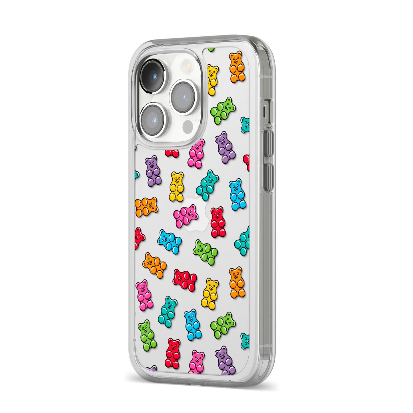 Gummy Bear iPhone 14 Pro Clear Tough Case Silver Angled Image