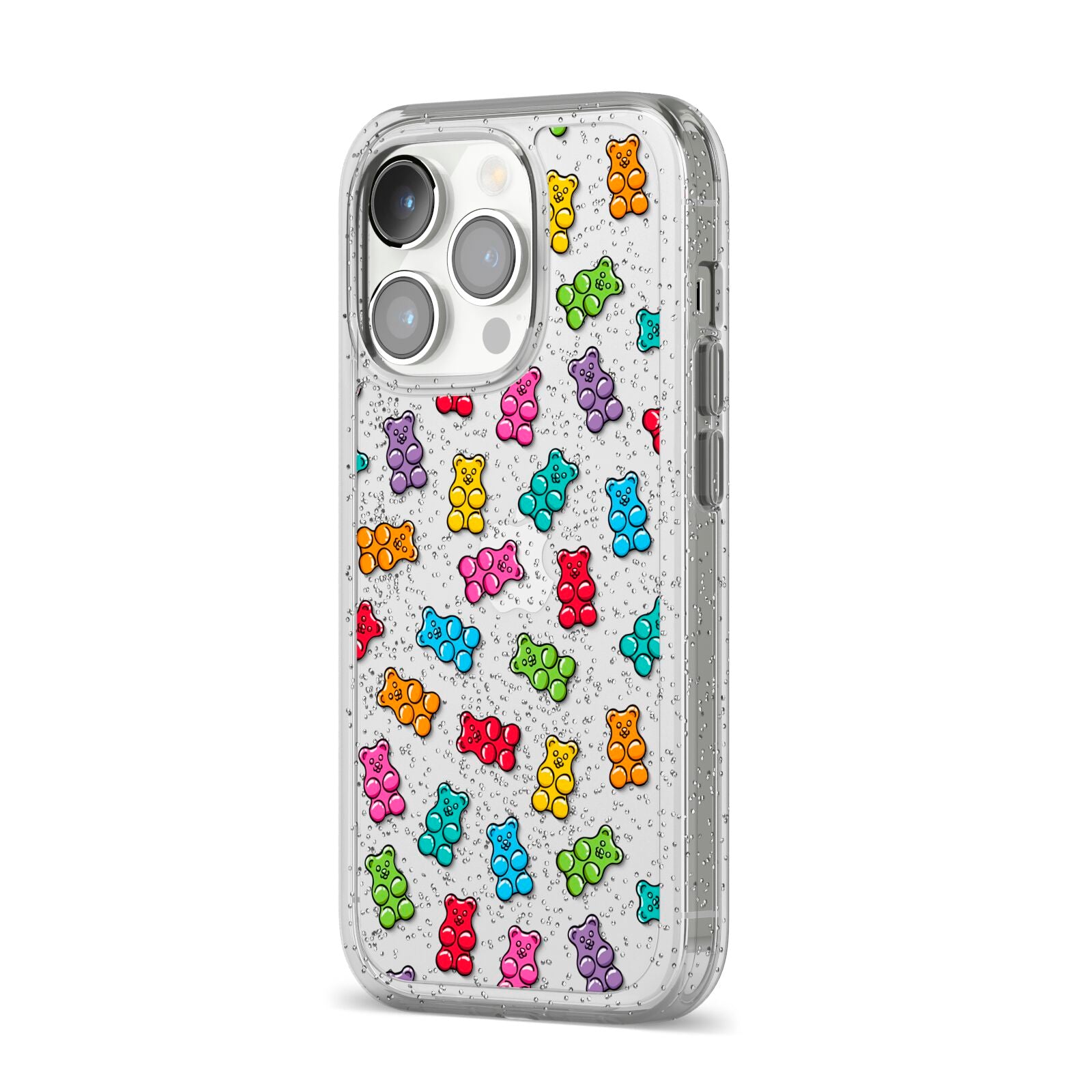 Gummy Bear iPhone 14 Pro Glitter Tough Case Silver Angled Image