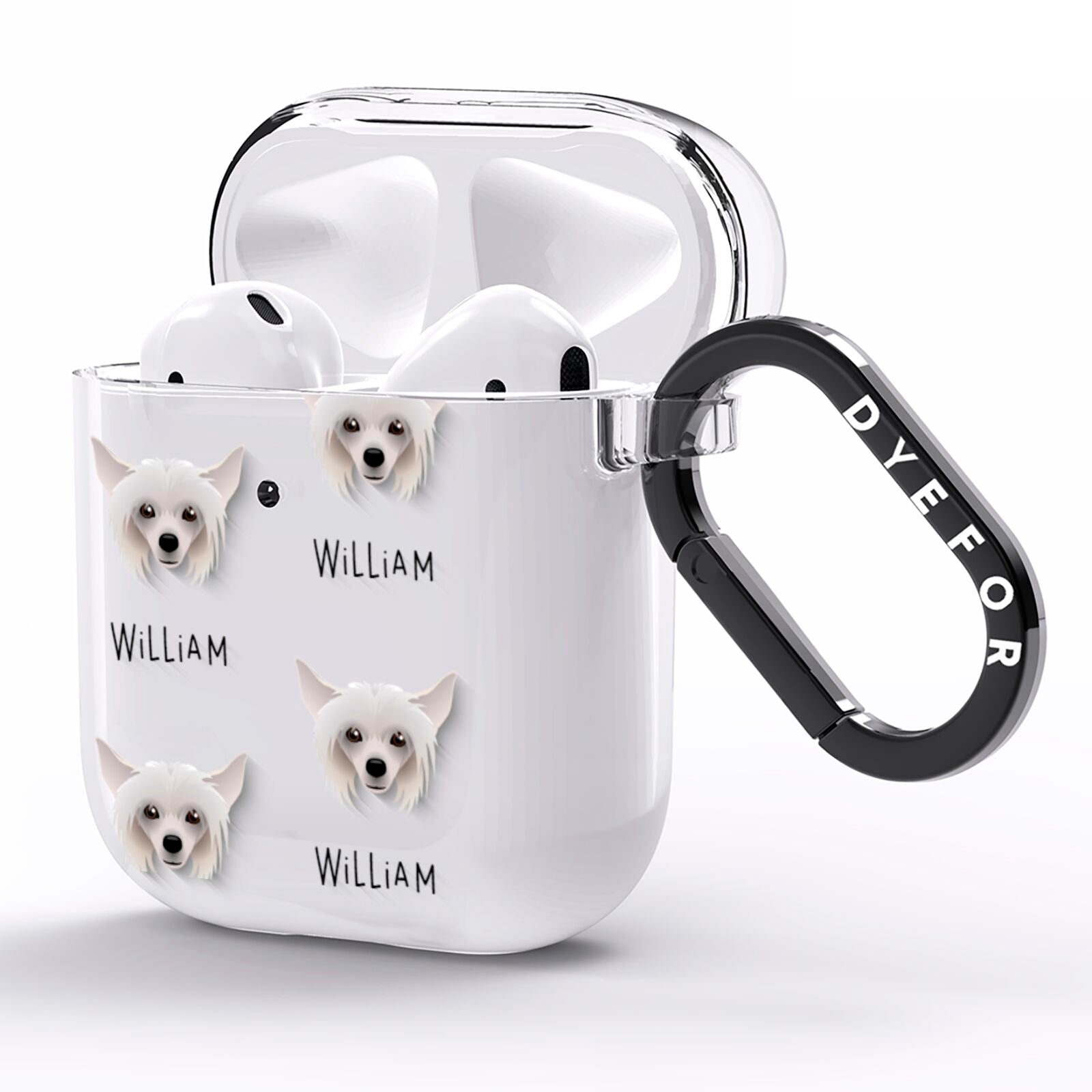 Hairless Chinese Crested Icon with Name AirPods Clear Case Side Image