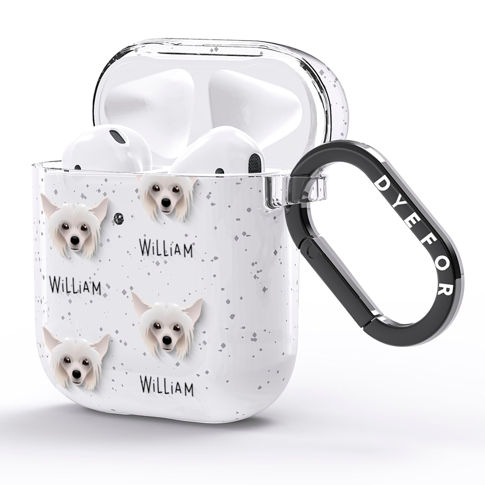 Hairless Chinese Crested Icon with Name AirPods Glitter Case Side Image