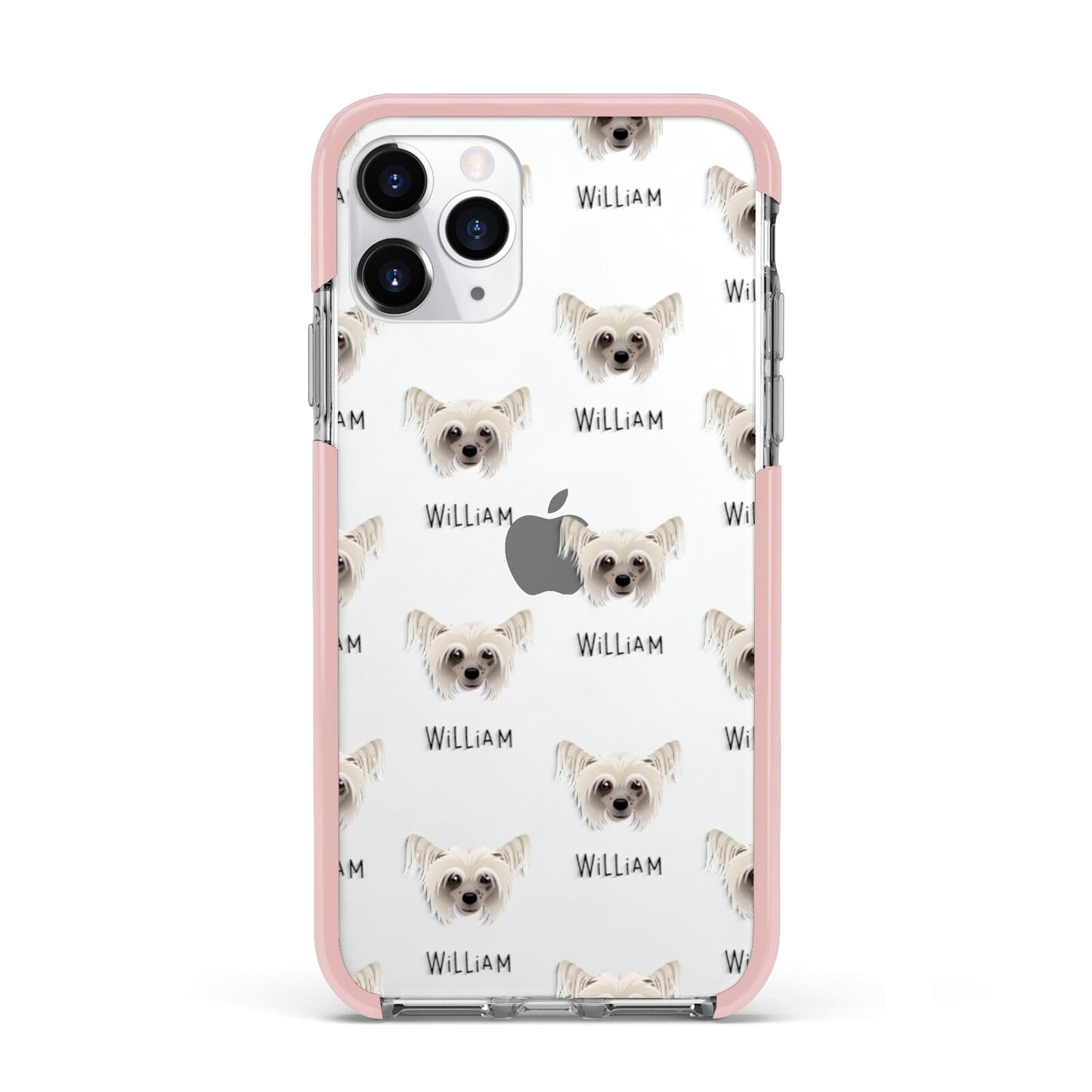 Hairless Chinese Crested Icon with Name Apple iPhone 11 Pro in Silver with Pink Impact Case