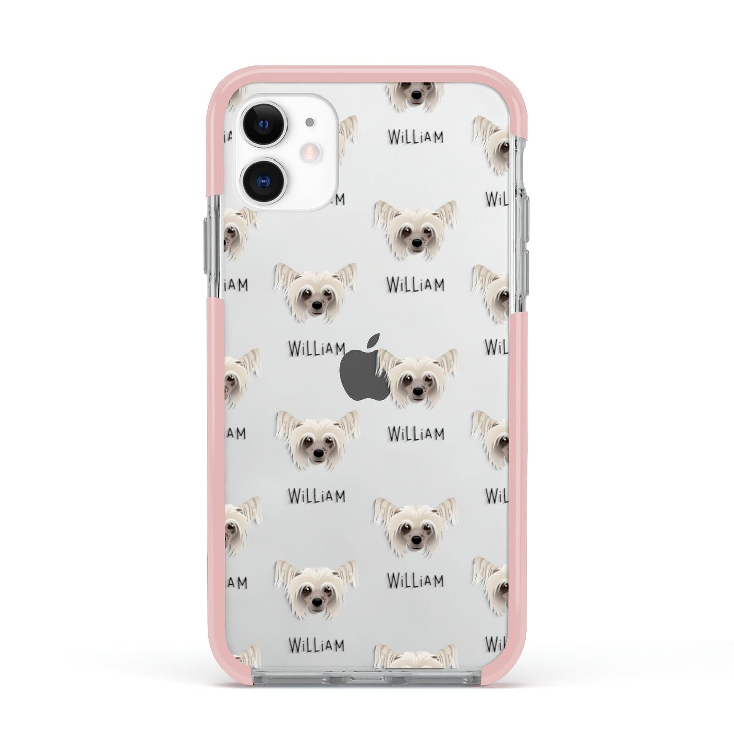 Hairless Chinese Crested Icon with Name Apple iPhone 11 in White with Pink Impact Case
