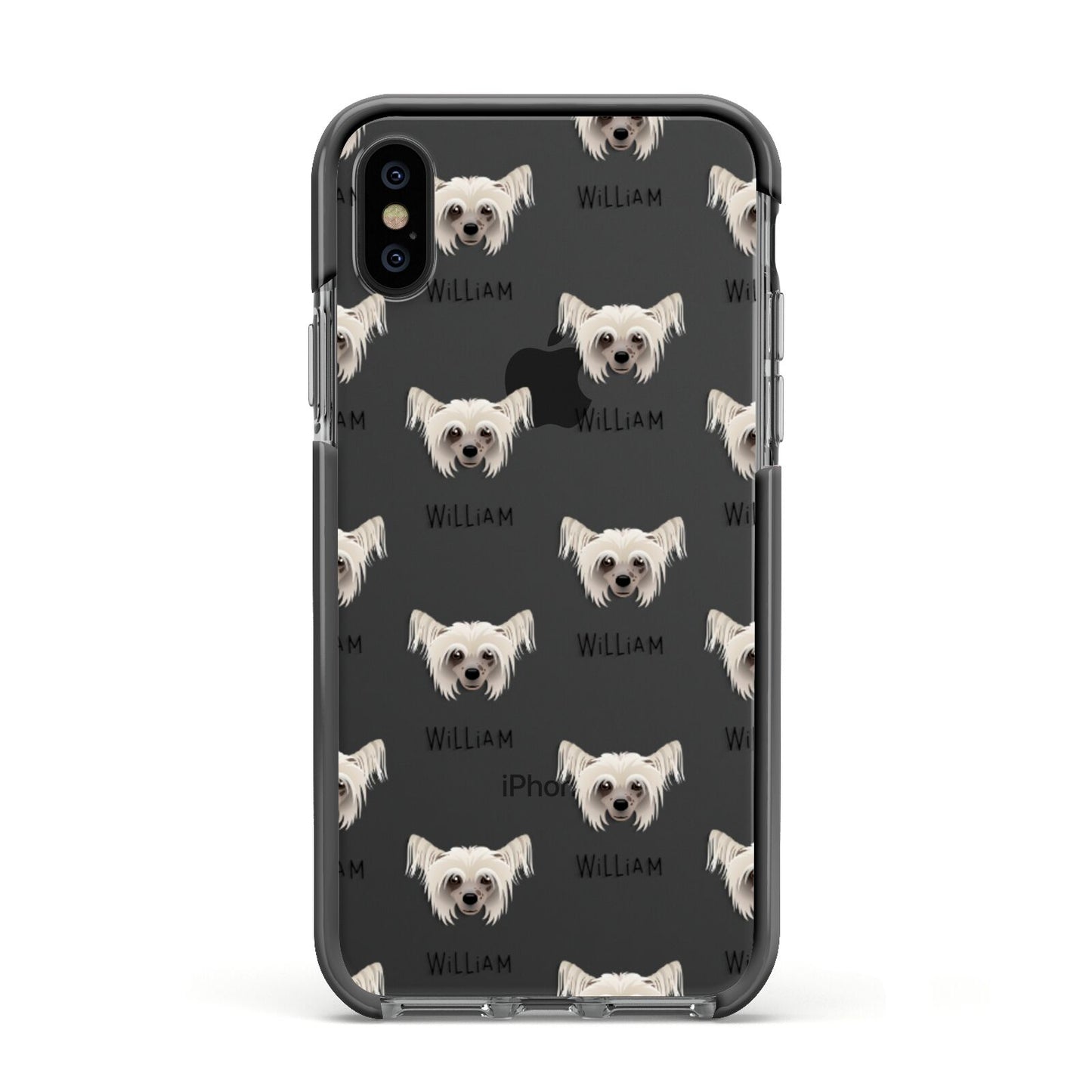 Hairless Chinese Crested Icon with Name Apple iPhone Xs Impact Case Black Edge on Black Phone