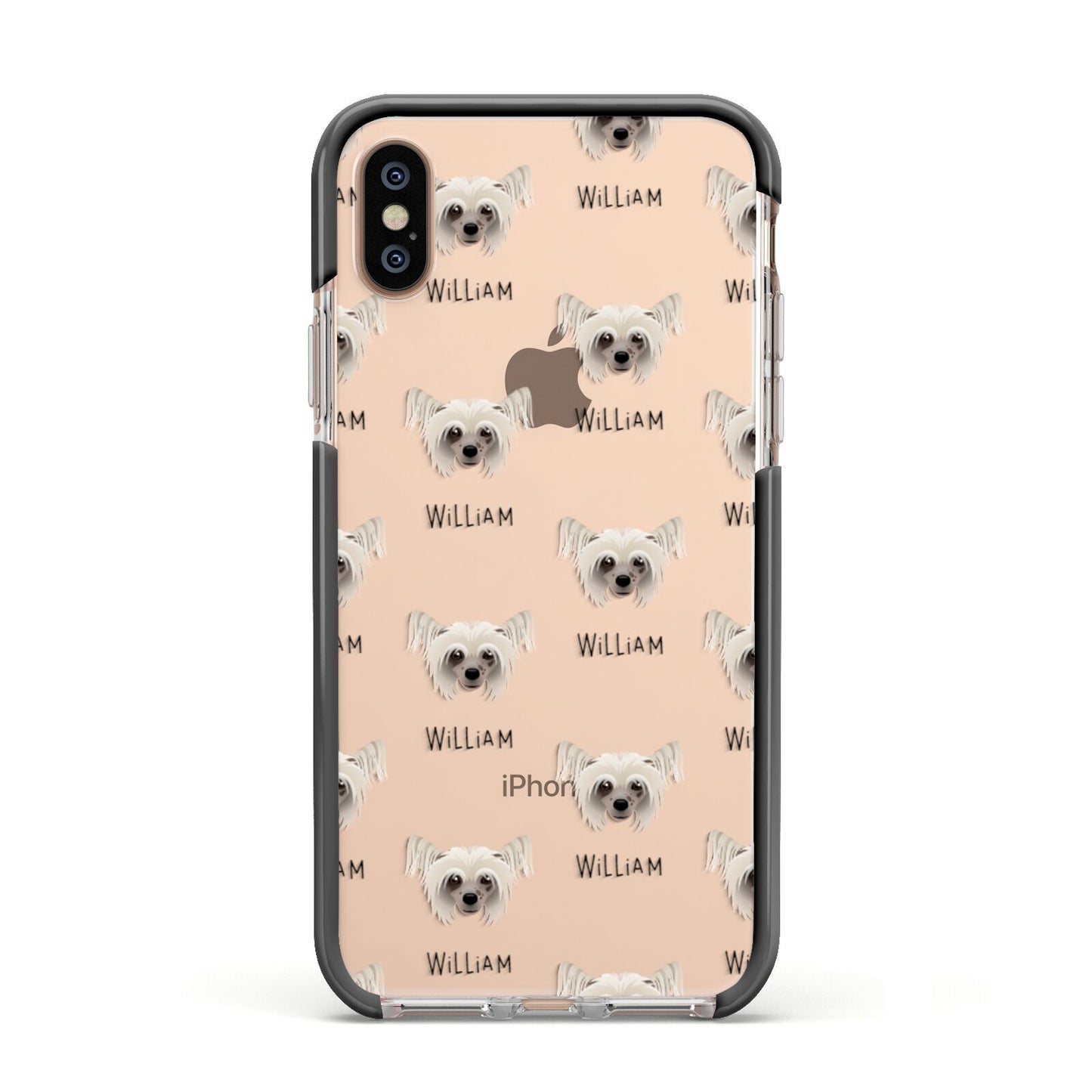 Hairless Chinese Crested Icon with Name Apple iPhone Xs Impact Case Black Edge on Gold Phone
