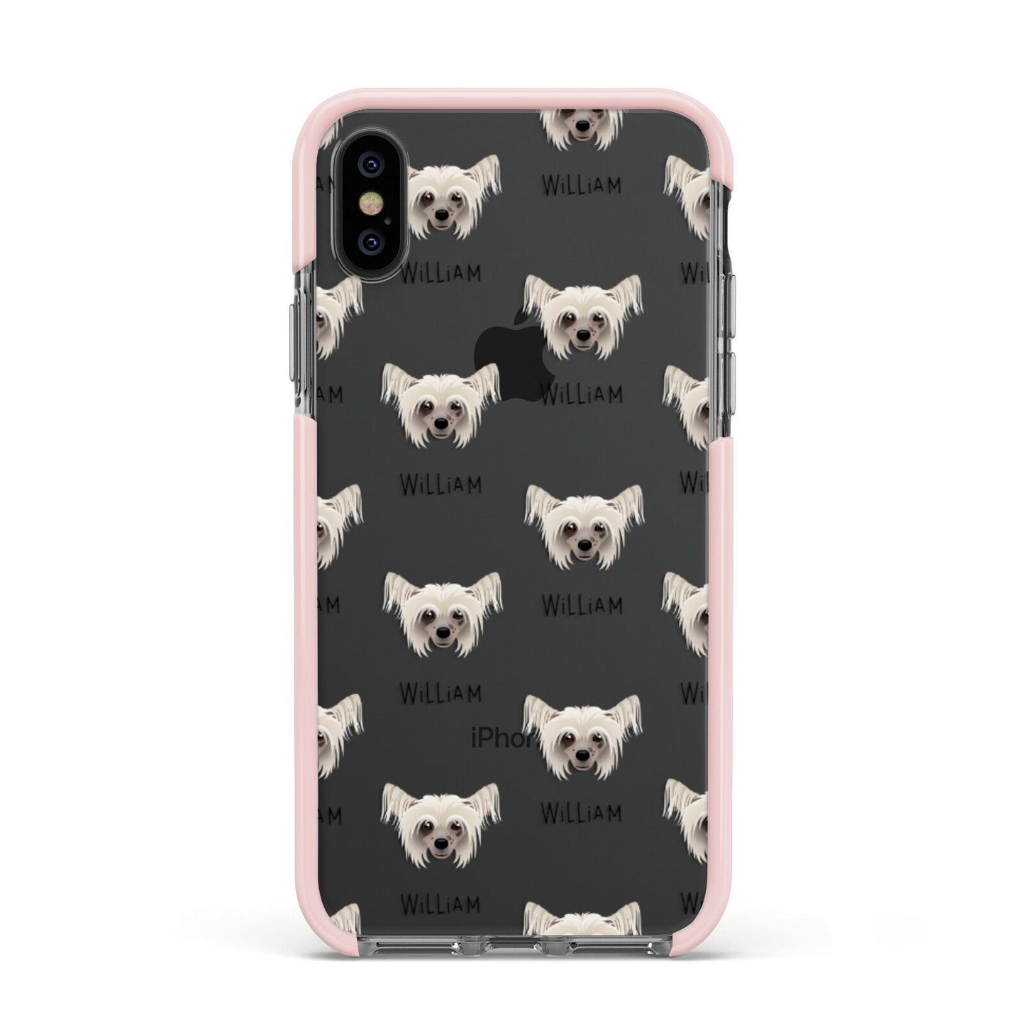Hairless Chinese Crested Icon with Name Apple iPhone Xs Impact Case Pink Edge on Black Phone