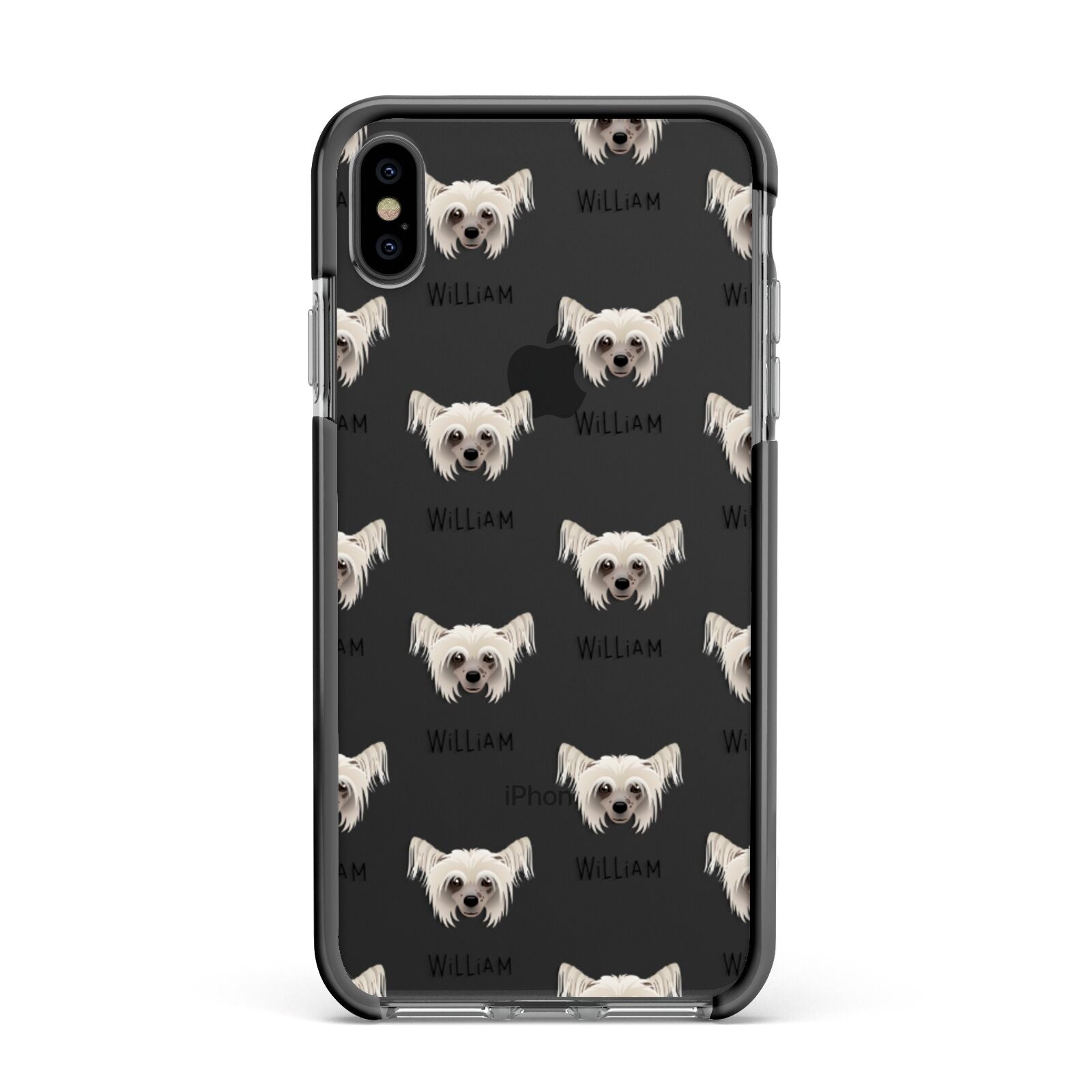 Hairless Chinese Crested Icon with Name Apple iPhone Xs Max Impact Case Black Edge on Black Phone