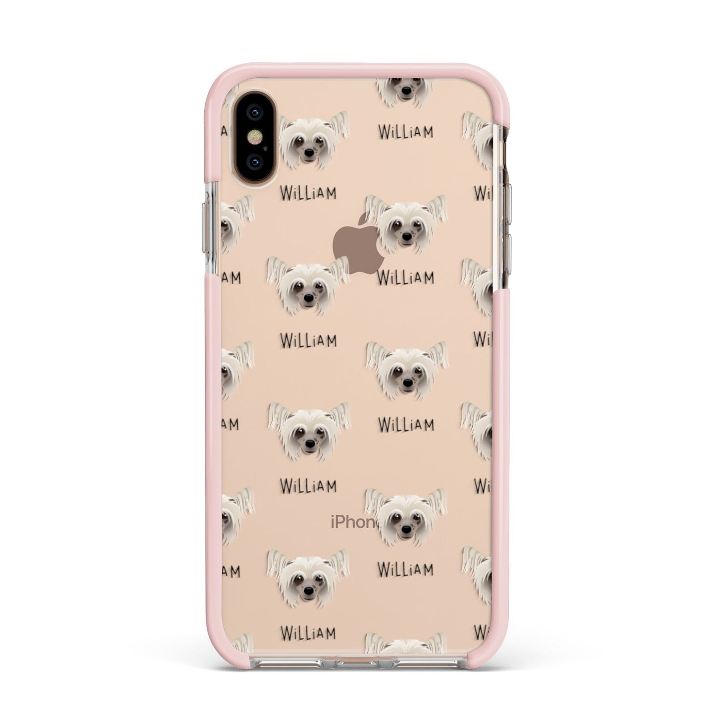 Hairless Chinese Crested Icon with Name Apple iPhone Xs Max Impact Case Pink Edge on Gold Phone