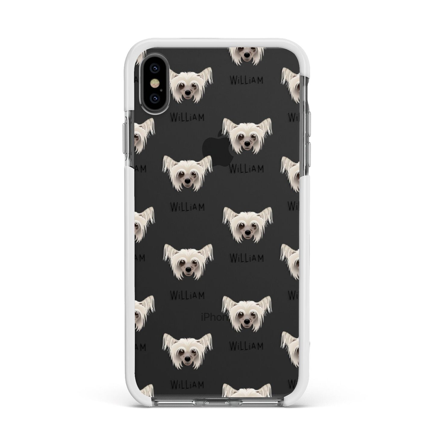 Hairless Chinese Crested Icon with Name Apple iPhone Xs Max Impact Case White Edge on Black Phone
