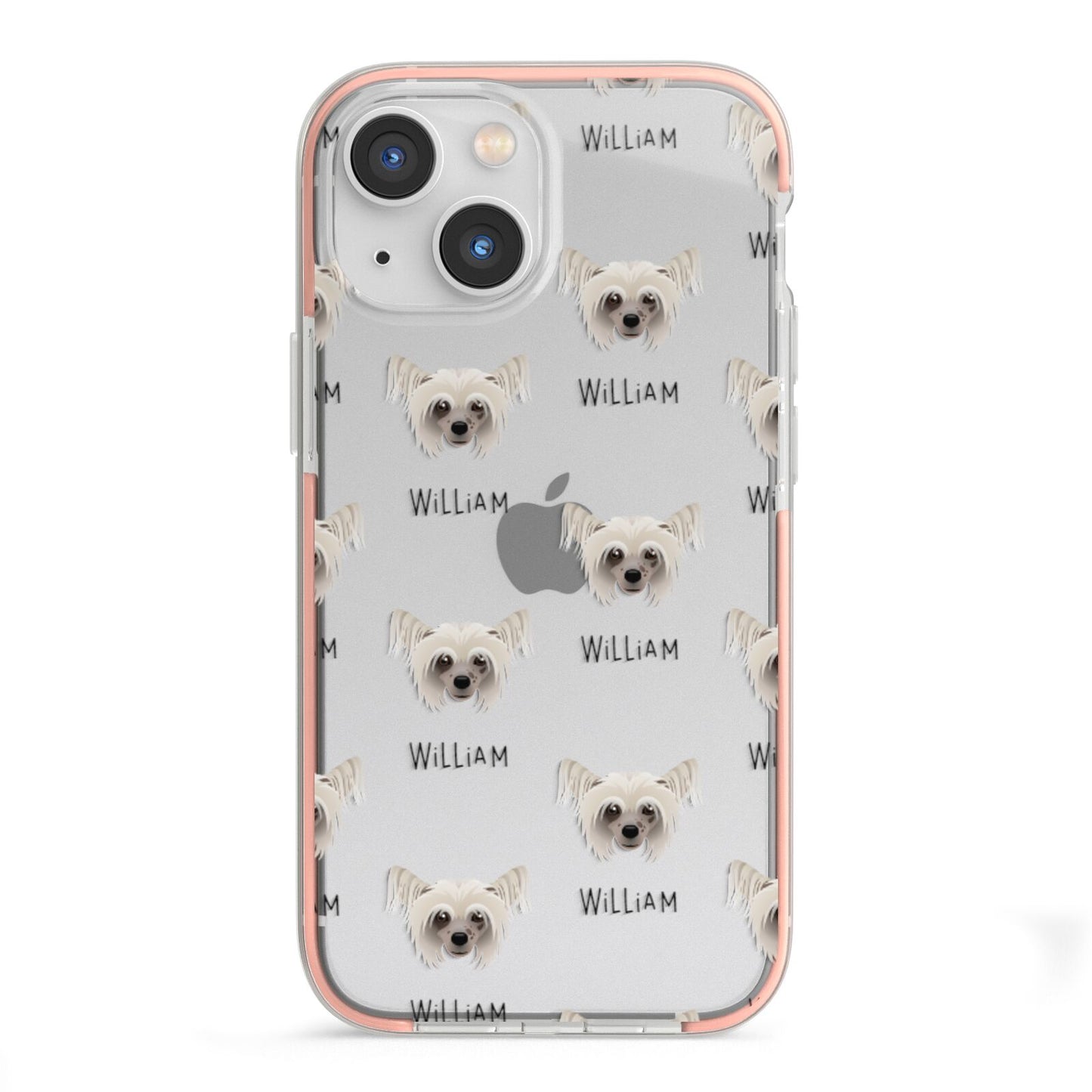 Hairless Chinese Crested Icon with Name iPhone 13 Mini TPU Impact Case with Pink Edges